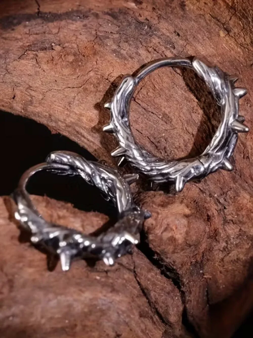14K White Gold Mens Spiked Thorn Earrings Guys New 14 Karat Silver Spike Jewelry